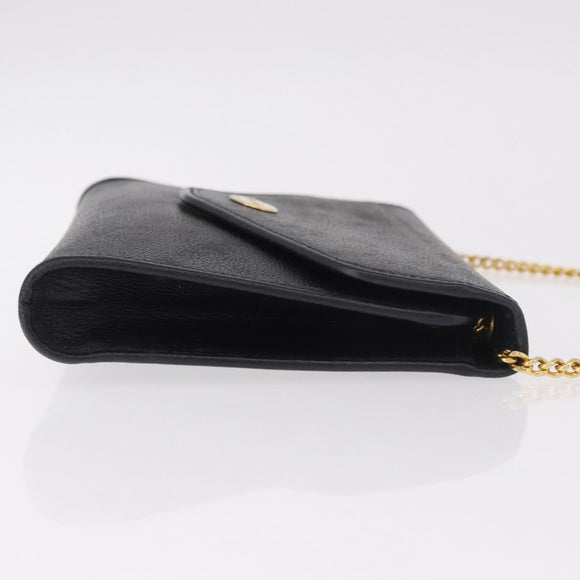 Christian Dior Chain Shoulder Bag Leather Black Gold Auth ep14836