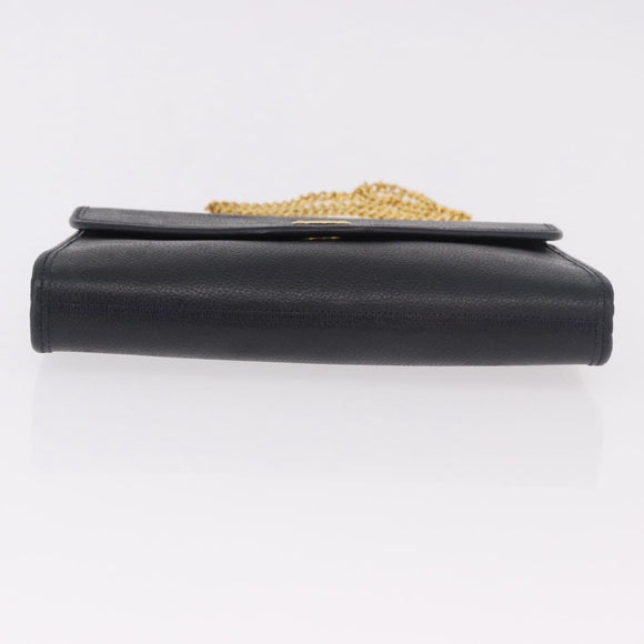 Christian Dior Chain Shoulder Bag Leather Black Gold Auth ep14836