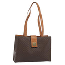 CELINE Macadam Canvas Tote Bag PVC Leather Brown Gold Auth ep14838-1