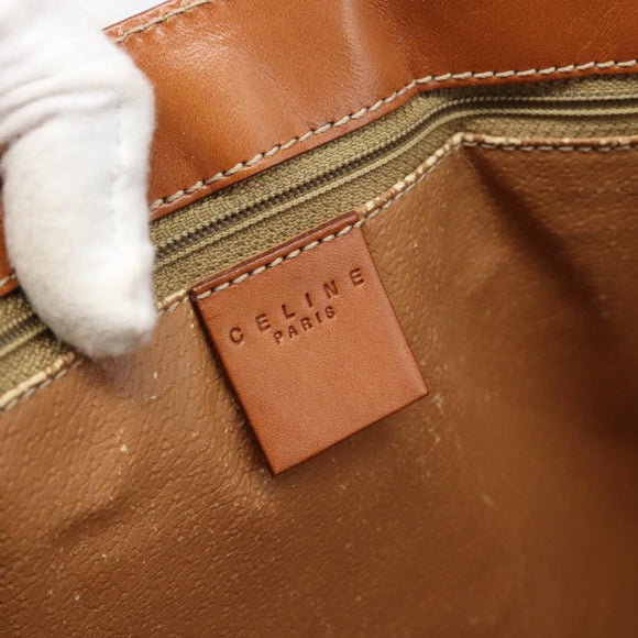 CELINE Macadam Canvas Tote Bag PVC Leather Brown Gold Auth ep14838