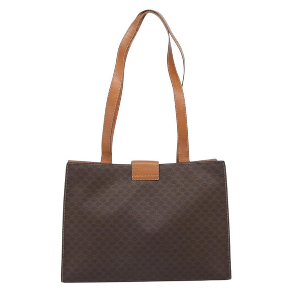 CELINE Macadam Canvas Tote Bag PVC Leather Brown Gold Auth ep14838