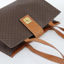 CELINE Macadam Canvas Tote Bag PVC Leather Brown Gold Auth ep14838-6