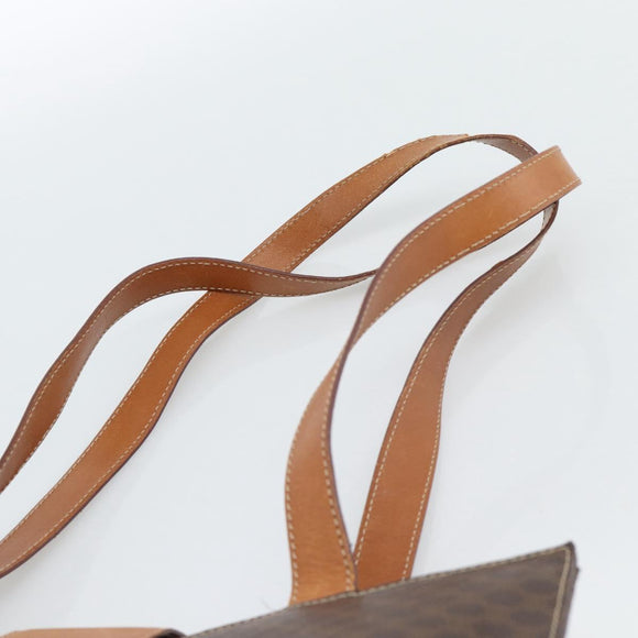 CELINE Macadam Canvas Tote Bag PVC Leather Brown Gold Auth ep14838