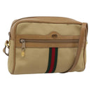 GUCCI Web Sherry Line Shoulder Bag Canvas Beige Gold Red 010 378 Auth ep14843-1