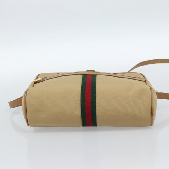 GUCCI Web Sherry Line Schoudertas Canvas Beige Goud Rood 010 378 Auth ep14843