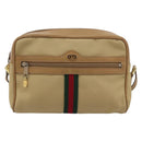 GUCCI Web Sherry Line Shoulder Bag Canvas Beige Gold Red 010 378 Auth ep14843-2