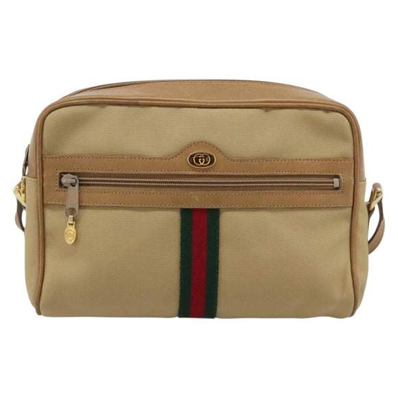 GUCCI Web Sherry Line Shoulder Bag Canvas Beige Gold Red 010 378 Auth ep14843