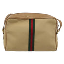 GUCCI Web Sherry Line Shoulder Bag Canvas Beige Gold Red 010 378 Auth ep14843-3