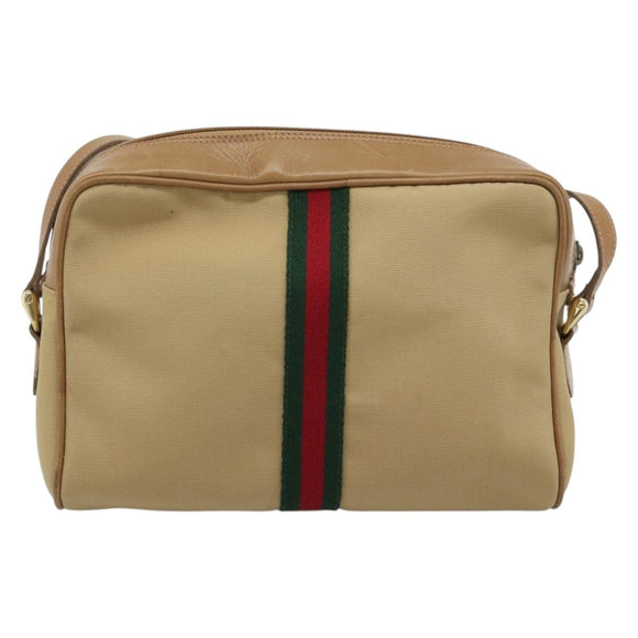 GUCCI Web Sherry Line Shoulder Bag Canvas Beige Gold Red 010 378 Auth ep14843