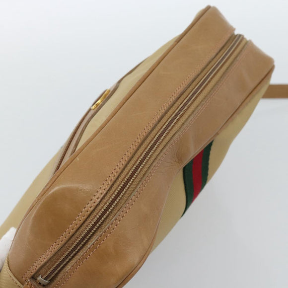 GUCCI Web Sherry Line Shoulder Bag Canvas Beige Gold Red 010 378 Auth ep14843