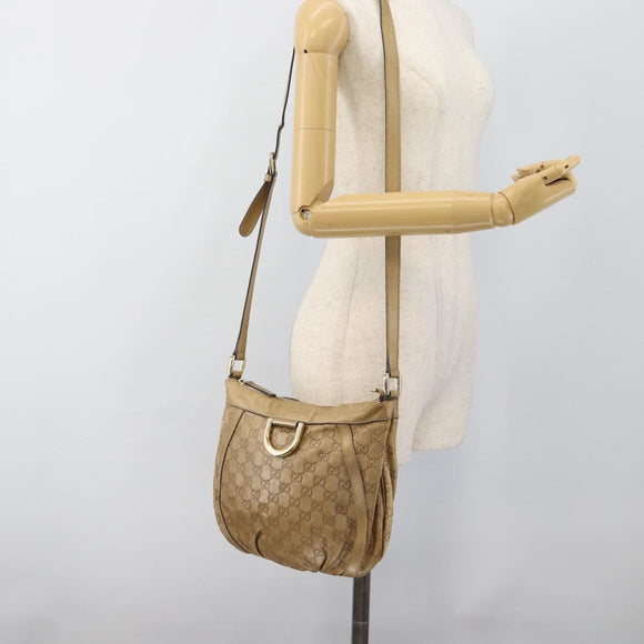 GUCCI GG Canvas Guccissima Abbey Bag Leather Beige Gold 203257 Auth ep14845
