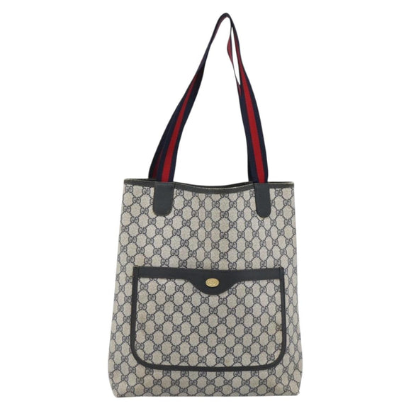 GUCCI GG Supreme Sherry Line Tote Bag PVC Navy Red 39 02 003 Auth ep14848