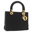 Christian Dior Lady Dior Canage Hand Bag Canvas Black Gold Auth ep14850-1
