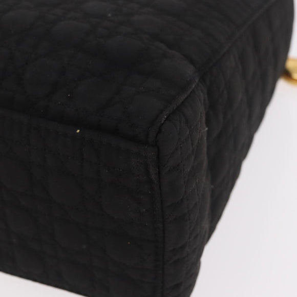 Christian Dior Lady Dior Canage Hand Bag Canvas Black Gold Auth ep14850