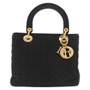 Christian Dior Lady Dior Canage Hand Bag Canvas Black Gold Auth ep14850-2