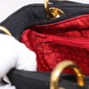 Christian Dior Lady Dior Canage Hand Bag Canvas Black Gold Auth ep14850-20
