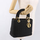 Christian Dior Lady Dior Canage Hand Bag Canvas Black Gold Auth ep14850-23
