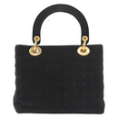 Christian Dior Lady Dior Canage Hand Bag Canvas Black Gold Auth ep14850-3