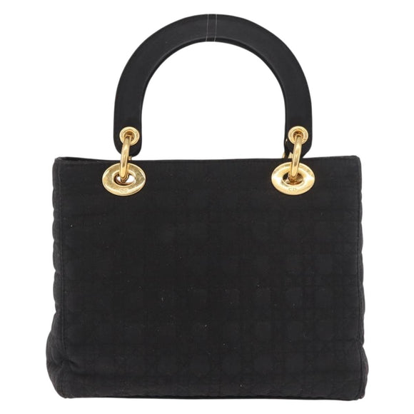 Christian Dior Lady Dior Canage Hand Bag Canvas Black Gold Auth ep14850