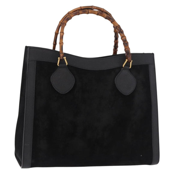 GUCCI Bamboo Hand Bag Suede Black Gold Auth ep14851