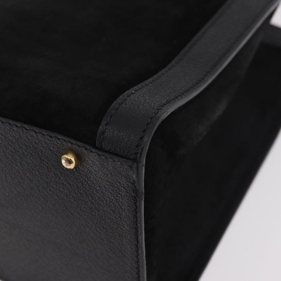 GUCCI Bamboo Hand Bag Suede Black Gold Auth ep14851
