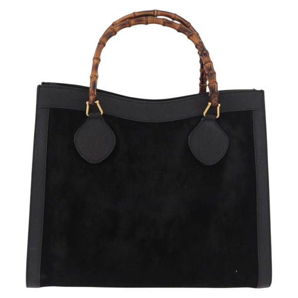 GUCCI Bamboo Hand Bag Suede Black Gold Auth ep14851