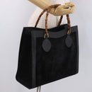 GUCCI Bamboo Hand Bag Suede Black Gold Auth ep14851-21