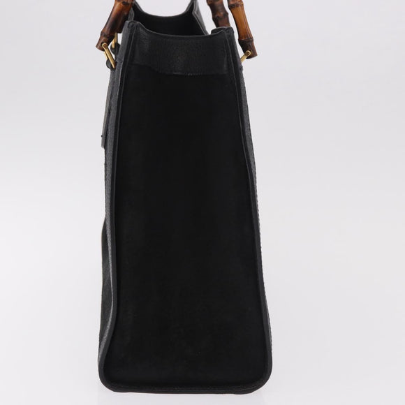 GUCCI Bamboo Hand Bag Suede Black Gold Auth ep14851