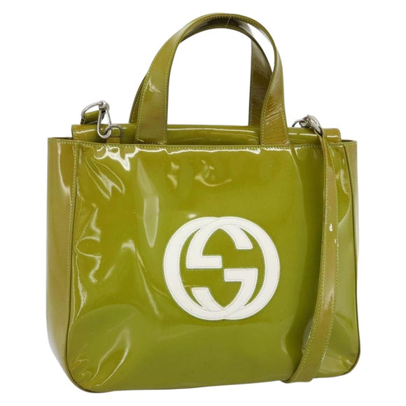 GUCCI Hand Bag Patent leather 2way Green Silver Auth ep14853