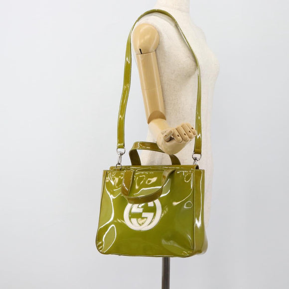 GUCCI Hand Bag Patent leather 2way Green Silver Auth ep14853