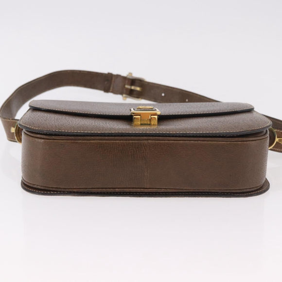 CELINE Horse Carriage Shoulder Bag Leather Brown Gold Auth ep14860