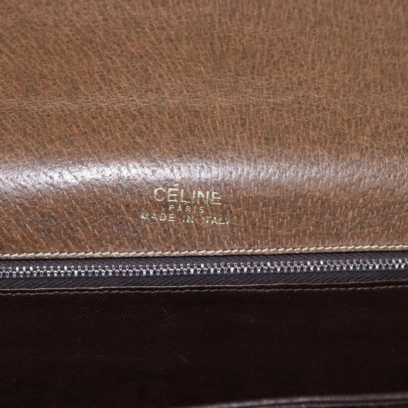 CELINE Horse Carriage Shoulder Bag Leather Brown Gold Auth ep14860