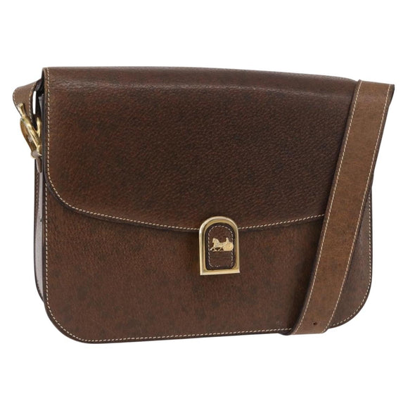 CELINE Horse Carriage Shoulder Bag Leather Brown Gold Auth ep14860