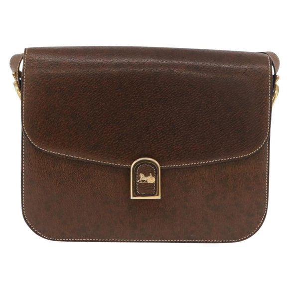 CELINE Horse Carriage Shoulder Bag Leather Brown Gold Auth ep14860