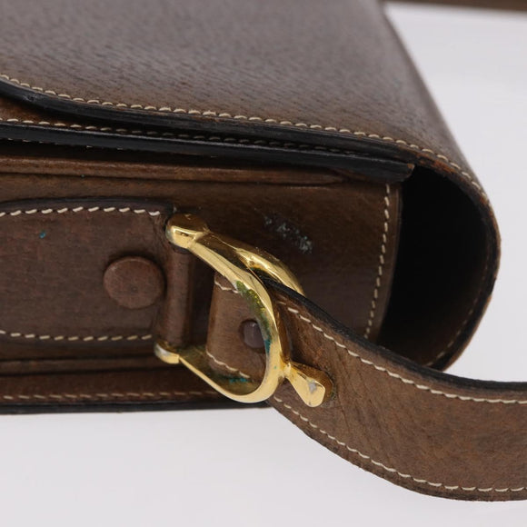 CELINE Horse Carriage Shoulder Bag Leather Brown Gold Auth ep14860