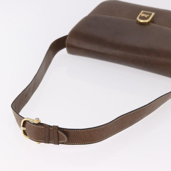 CELINE Horse Carriage Shoulder Bag Leather Brown Gold Auth ep14860