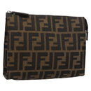 FENDI Zucca Canvas Pouch Black Brown Auth ep14861-1