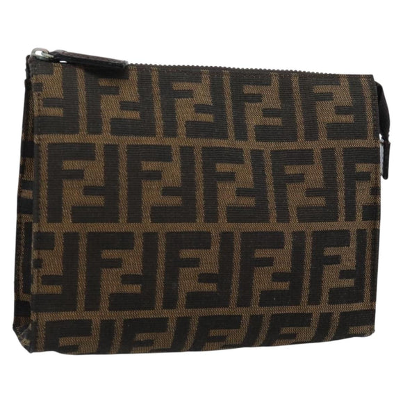 FENDI Zucca Canvas Pouch Black Brown Auth ep14861
