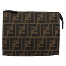 FENDI Zucca Canvas Pouch Black Brown Auth ep14861-13