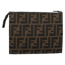 FENDI Zucca Canvas Pouch Black Brown Auth ep14861-2