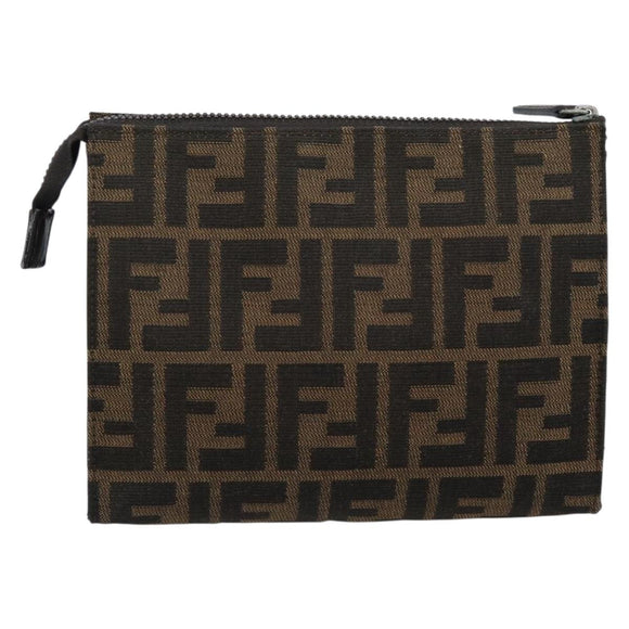 FENDI Zucca Canvas Pouch Black Brown Auth ep14861