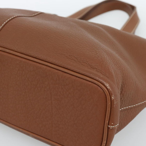 Burberrys Hand Bag Leather Brown Gold Auth ep14863