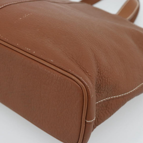 Burberrys Hand Bag Leather Brown Gold Auth ep14863