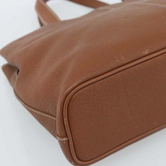 Burberrys Hand Bag Leather Brown Gold Auth ep14863