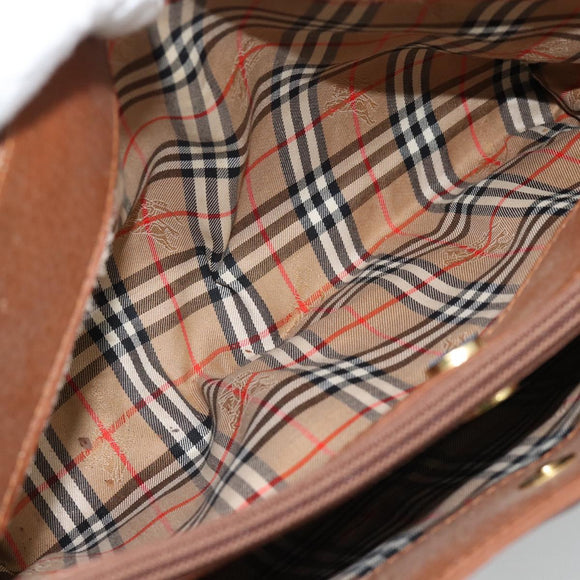 Burberrys Hand Bag Leather Brown Gold Auth ep14863