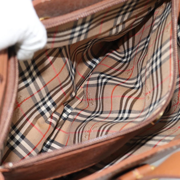 Burberrys Hand Bag Leather Brown Gold Auth ep14863