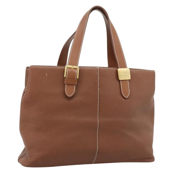Burberrys Hand Bag Leather Brown Gold Auth ep14863