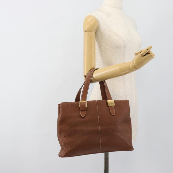 Burberrys Hand Bag Leather Brown Gold Auth ep14863