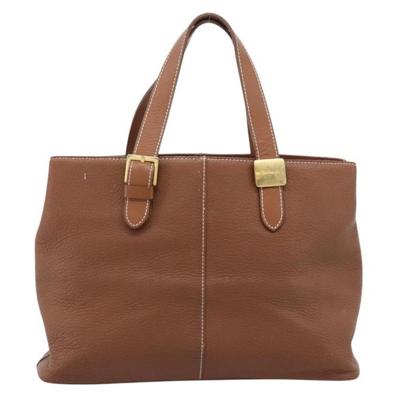 Burberrys Hand Bag Leather Brown Gold Auth ep14863