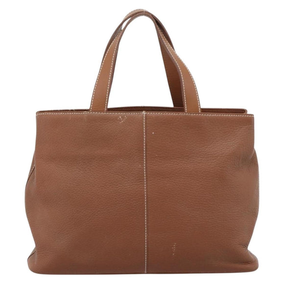 Burberrys Hand Bag Leather Brown Gold Auth ep14863